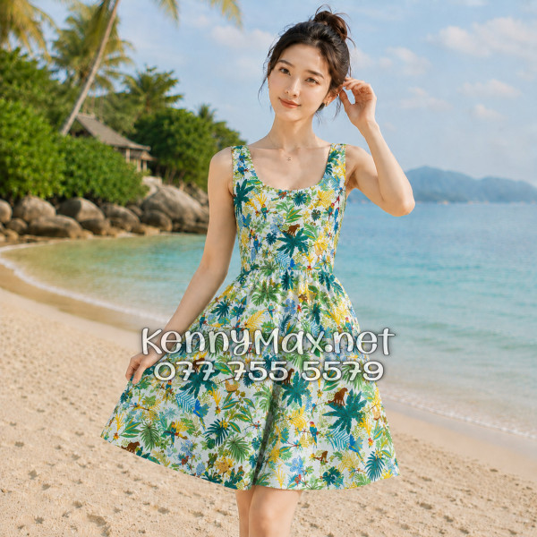 Đầm Nữ Du Lịch Kate Thái Họa Tiết Thiên Nhiên Tropical