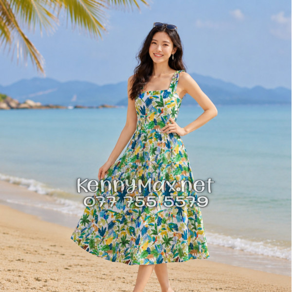 Đầm Nữ Du Lịch Kate Thái Họa Tiết Thiên Nhiên Tropical