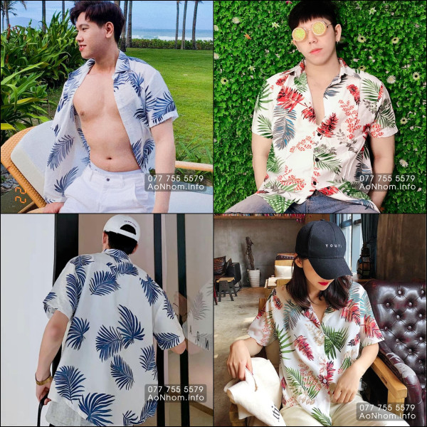 Áo Sơ Mi Đi Biển - Lá Kim Lá Cọ Lá Đỏ - Chất Vải Tơ Đũi Mềm Thoáng Mát